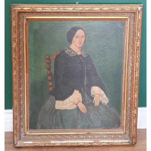 296 - AMERICAN SCHOOL (?) c.1870. Portrait of a Lady, seated three quarter-length, oil on canvas, 18 1/2 x... 