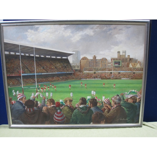 298 - ALAN FEARNLEY (b.1942) 'Wales v England', Cardiff Arms Park, 17 January 1981, signed, oil on canvas,... 