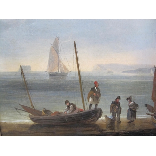 299 - THOMAS LUNY (1759-1837). Fisherfolk on a Shore, bears strengthened (?) signature and date 1831, oil ... 