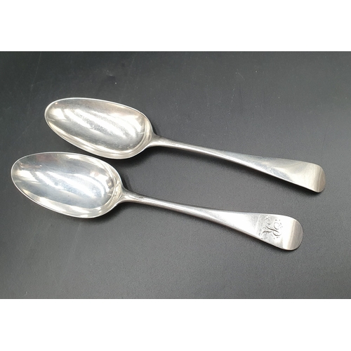 103 - A George II silver bottom marked Table Spoon Hanoverian pattern, London 1755, and another engraved i... 