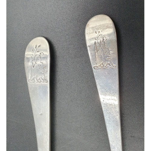 11 - Two Georgian silver bottom marked Table Spoons Hanoverian pattern engraved crests, London 1778, and ... 