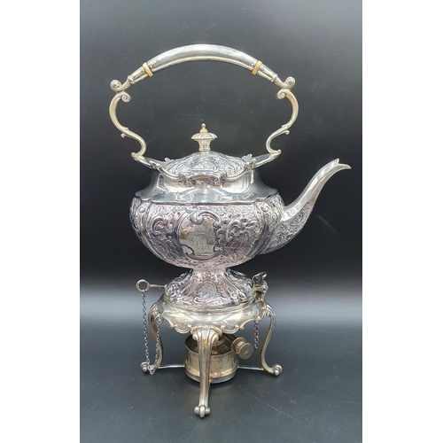 116 - A George V silver five piece Tea and Coffee Service with floral embossing, rococo cartouches engrave... 