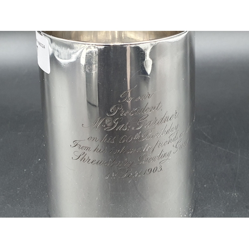 17 - An Edward VII silver Pint Mug with presentation inscription, London 1902, 238gms