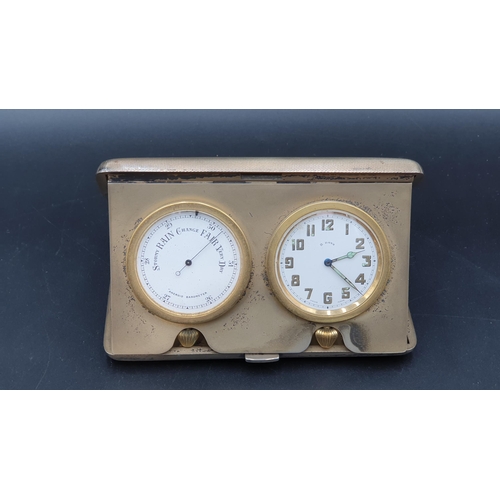 2 - A George V silver cased Travelling Clock and Aneroid Barometer with engine turning to the case, Lond... 