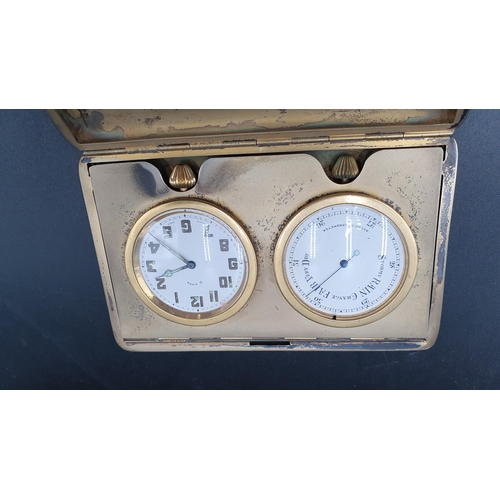 2 - A George V silver cased Travelling Clock and Aneroid Barometer with engine turning to the case, Lond... 