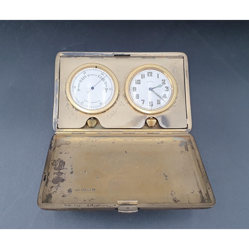 2 - A George V silver cased Travelling Clock and Aneroid Barometer with engine turning to the case, Lond... 