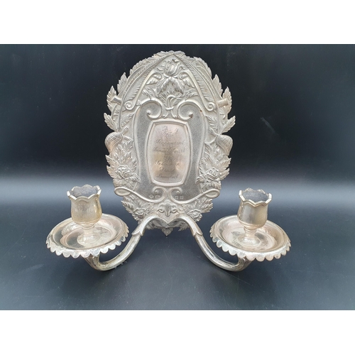 22 - An Elizabeth II silver two branch Wall Sconce inscribed 