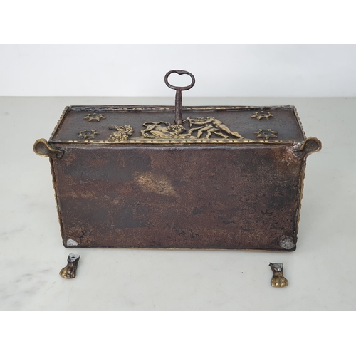 247 - An 18th Century Italian dome topped metal Casket with relief brass designs of Gladiatorial scenes an... 