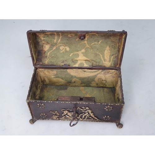 247 - An 18th Century Italian dome topped metal Casket with relief brass designs of Gladiatorial scenes an... 