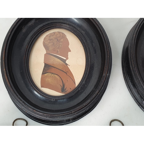 250 - A pair of 19th Century Silhouettes mounted in ebonised frames 5 1/2in H x 4 1/2in W, and three Minia... 