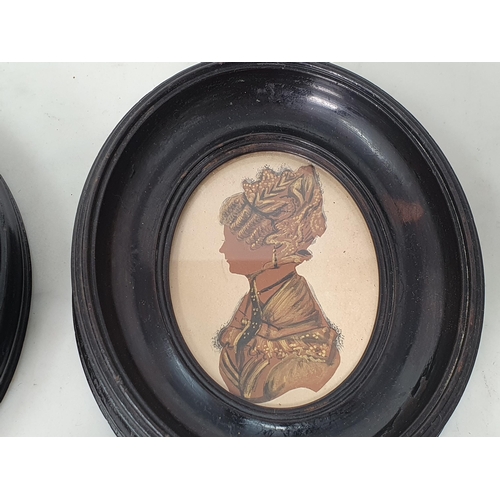 250 - A pair of 19th Century Silhouettes mounted in ebonised frames 5 1/2in H x 4 1/2in W, and three Minia... 