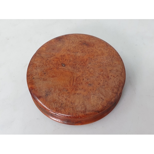 252 - A 19th Century French pressed wood circular Tobacco Box with relief design of a cathedral surrounded... 