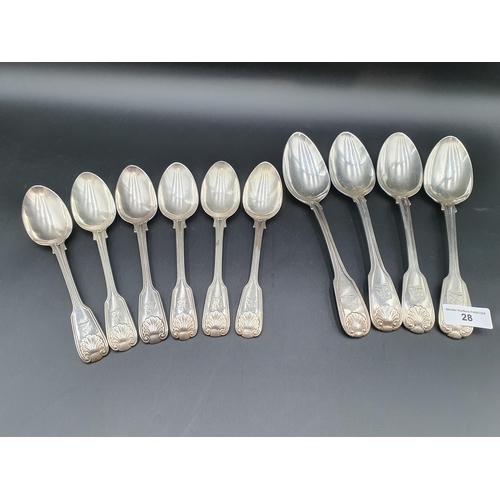 28 - A matched part set of 19th Century silver Cutlery fiddle, thread and shell pattern engraved eagle cr... 