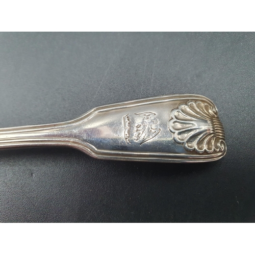 28 - A matched part set of 19th Century silver Cutlery fiddle, thread and shell pattern engraved eagle cr... 