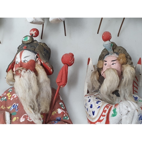 309 - Nine antique Chinese clay Dolls with moving heads dressed in traditional costume, some A/F 6in H app... 