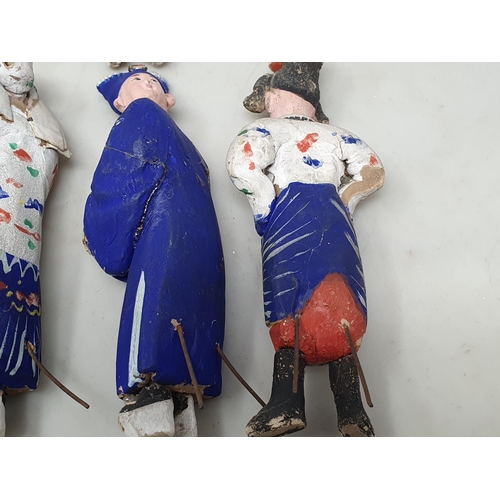 309 - Nine antique Chinese clay Dolls with moving heads dressed in traditional costume, some A/F 6in H app... 