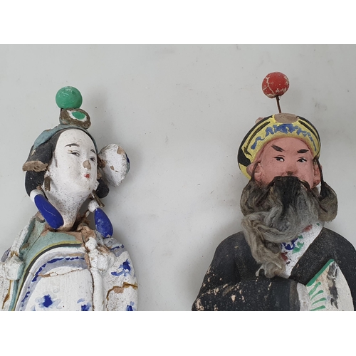 309 - Nine antique Chinese clay Dolls with moving heads dressed in traditional costume, some A/F 6in H app... 