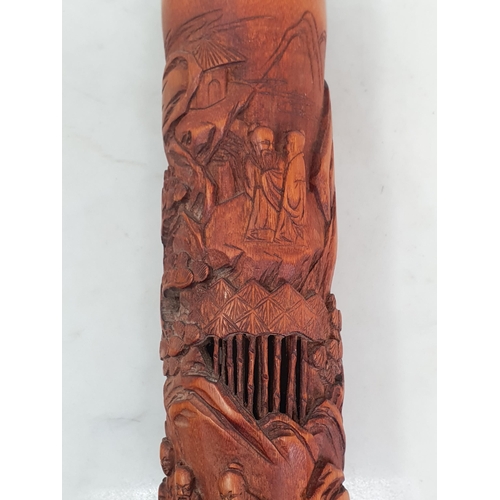 316 - A 20th Century carved and pierced Bamboo Incense Burner decorated with figures in landscapes, 11.5