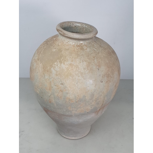 326 - A Chinese buff pottery Vase the top half with partial clear glazing, the rim slightly misshapen, pos... 