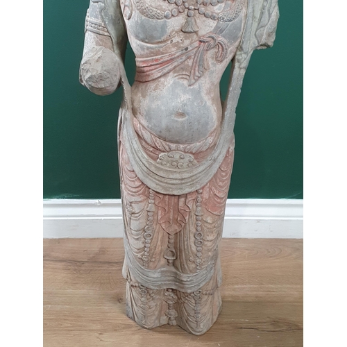 328 - A carved and painted heavy stone Sculpture of Buddha in robes, A/F, 2ft 11