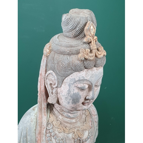 328 - A carved and painted heavy stone Sculpture of Buddha in robes, A/F, 2ft 11