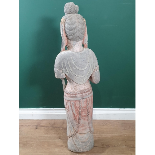 328 - A carved and painted heavy stone Sculpture of Buddha in robes, A/F, 2ft 11