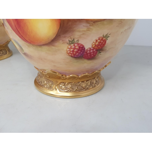 359 - A pair of Royal Worcester Pot Pourri lidded Vases with inner cover and outer lid having pierced deco... 