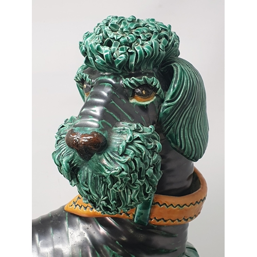 370 - A large Continental green glazed Pottery Poodle with simulated leather collar, 1ft 5