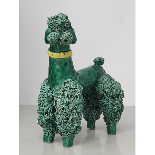 370 - A large Continental green glazed Pottery Poodle with simulated leather collar, 1ft 5