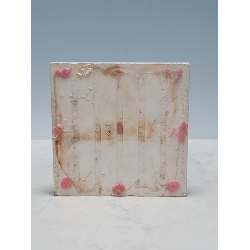 381 - A 20th Century pottery Tile in the style of William de Morgan with ruby Lustre kylin design, 6 in sq... 