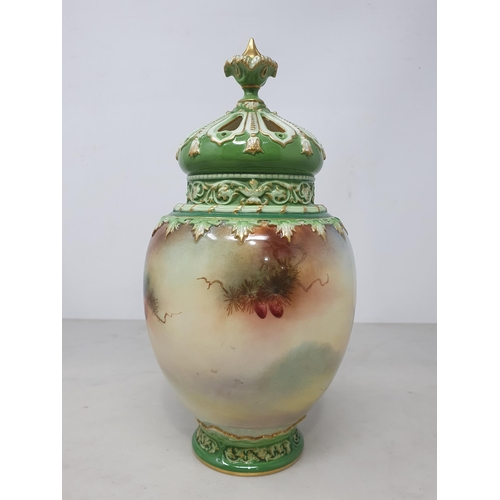 383 - A Royal Worcester Pot Pourri Vase having inner and outer covers, painted with Pheasant figures in a ... 