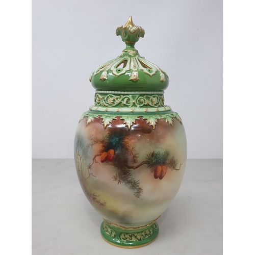 383 - A Royal Worcester Pot Pourri Vase having inner and outer covers, painted with Pheasant figures in a ... 