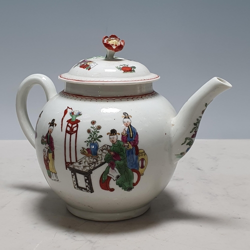 401 - Two Worcester globular Teapots, one painted chinoiserie figures in coloured enamels with items of fu... 