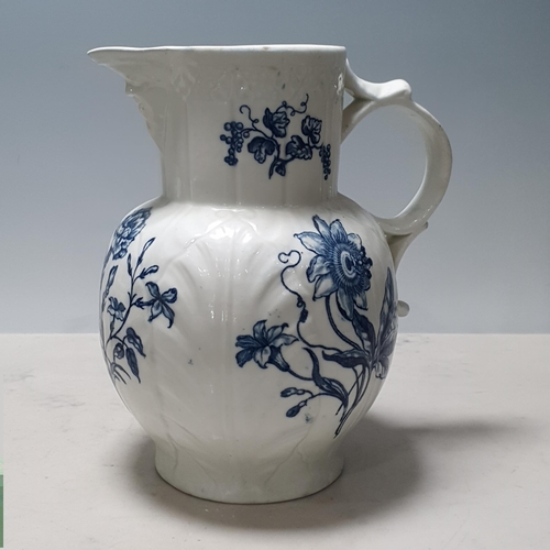 402 - A Worcester blue and white globular Teapot decorated floral sprays and butterflies, flower finial, s... 