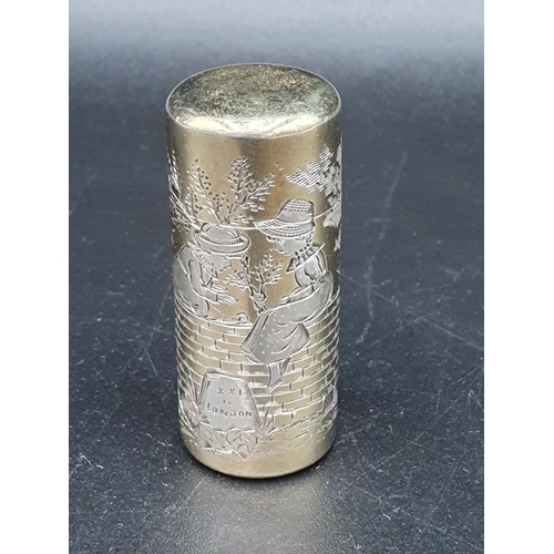 41 - A Victorian silver-gilt cylindrical Scent Bottle finely engraved with children in the manner of Kate... 