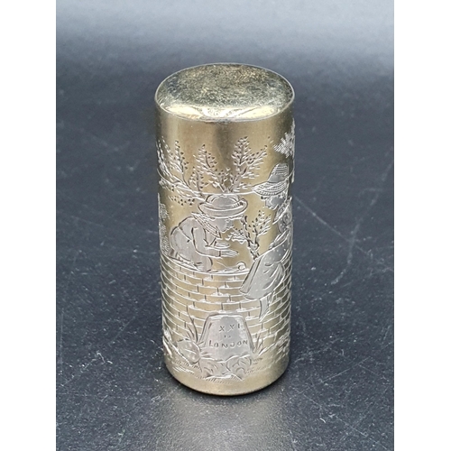 41 - A Victorian silver-gilt cylindrical Scent Bottle finely engraved with children in the manner of Kate... 