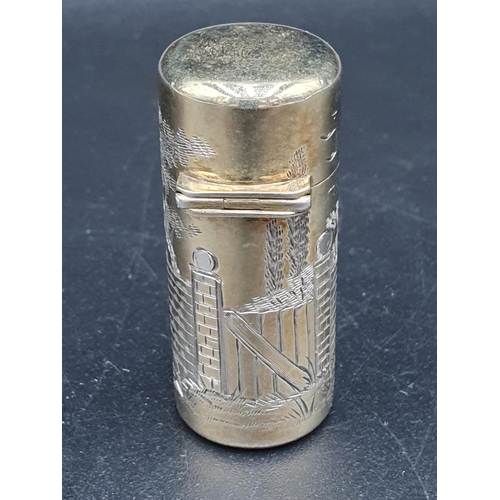 41 - A Victorian silver-gilt cylindrical Scent Bottle finely engraved with children in the manner of Kate... 