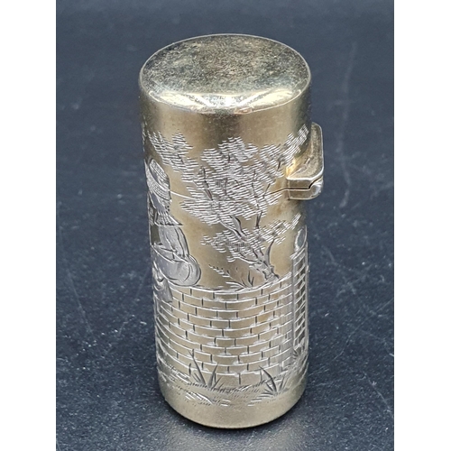 41 - A Victorian silver-gilt cylindrical Scent Bottle finely engraved with children in the manner of Kate... 