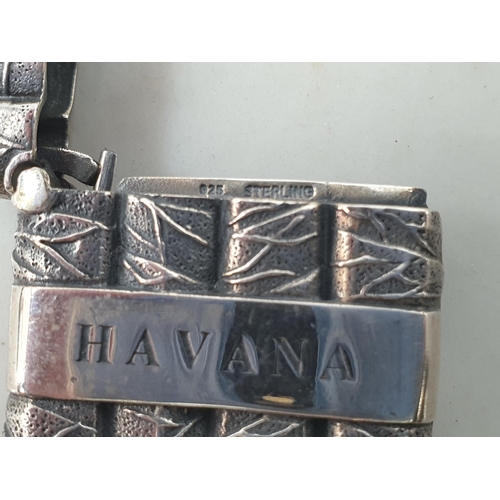 44 - A sterling silver Havana Vesta Case in the form of a cigar case with tobacco leaf decoration, marked... 