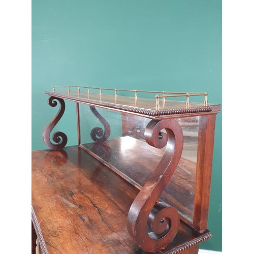 482 - A Victorian rosewood Chiffonier with mirrored shelf back and brass gallery above glazed and linen do... 