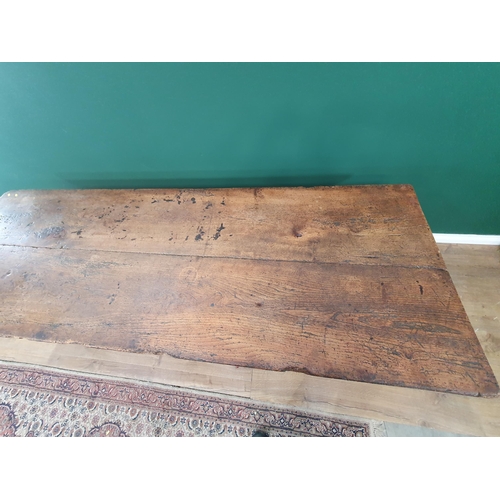 485 - An antique oak Farmhouse Table with thick two plank top on chamfered square legs, 2ft 9in x 8ft