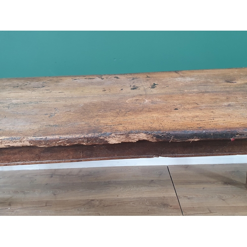 485 - An antique oak Farmhouse Table with thick two plank top on chamfered square legs, 2ft 9in x 8ft