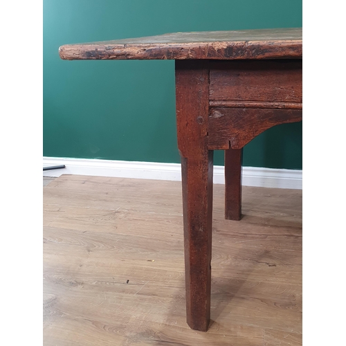 485 - An antique oak Farmhouse Table with thick two plank top on chamfered square legs, 2ft 9in x 8ft