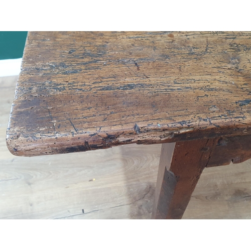 485 - An antique oak Farmhouse Table with thick two plank top on chamfered square legs, 2ft 9in x 8ft