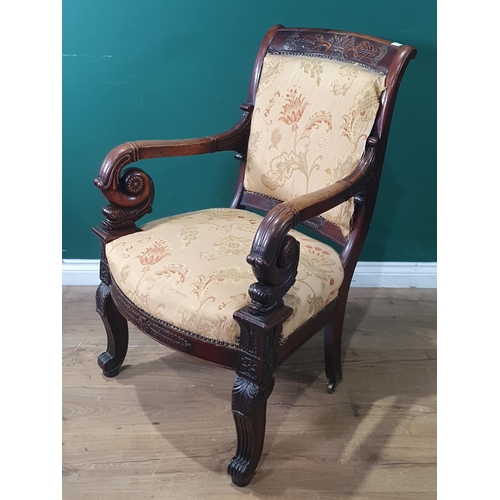 486 - An Impressive Regency mahogany Library Armchair in the manner of Thomas Hope with anthemion  and lea... 