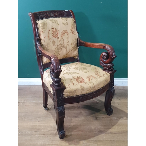 486 - An Impressive Regency mahogany Library Armchair in the manner of Thomas Hope with anthemion  and lea... 