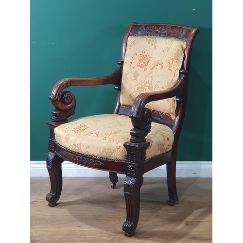 486 - An Impressive Regency mahogany Library Armchair in the manner of Thomas Hope with anthemion  and lea... 