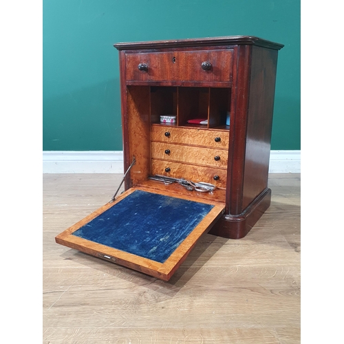 490 - A Victorian mahogany Sewing Cabinet frieze drawer above fall front decorated as three drawers enclos... 