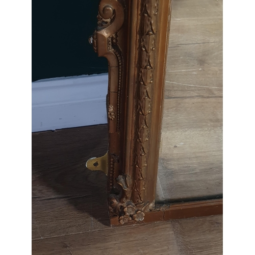 495 - An antique gilded Overmantel Mirror with acanthus leaf scroll surmount and moulded frame A/F 4ft 7in... 