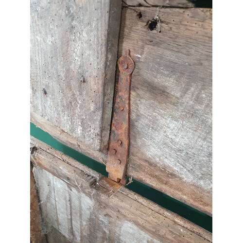 496 - An early oak and elm boarded Church Chest, with iron strap hinges, A/F. 2ft 3